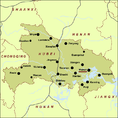 hubei province map of wuhan